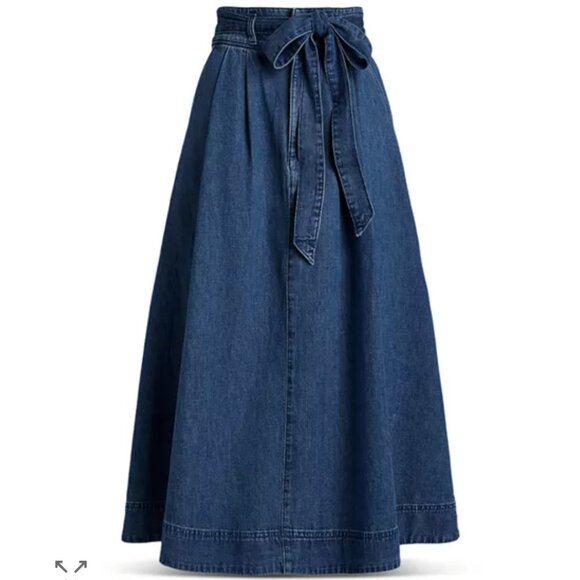 Lauren Ralph Lauren Belted Denim Midi Skirt, Blue - Picture 5 of 9